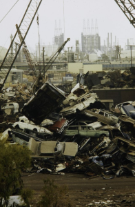 Pile of wrecked autos at Klean Steel Company